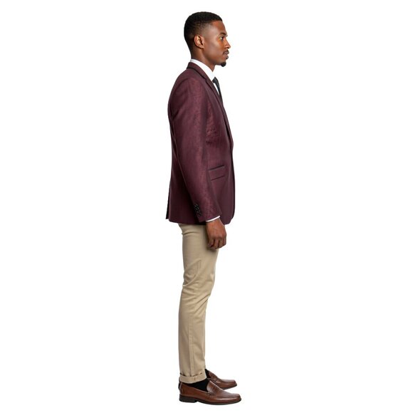 Men's Floral Blazer Jacket by Tazio, Burgundy - Picture 5 of 7